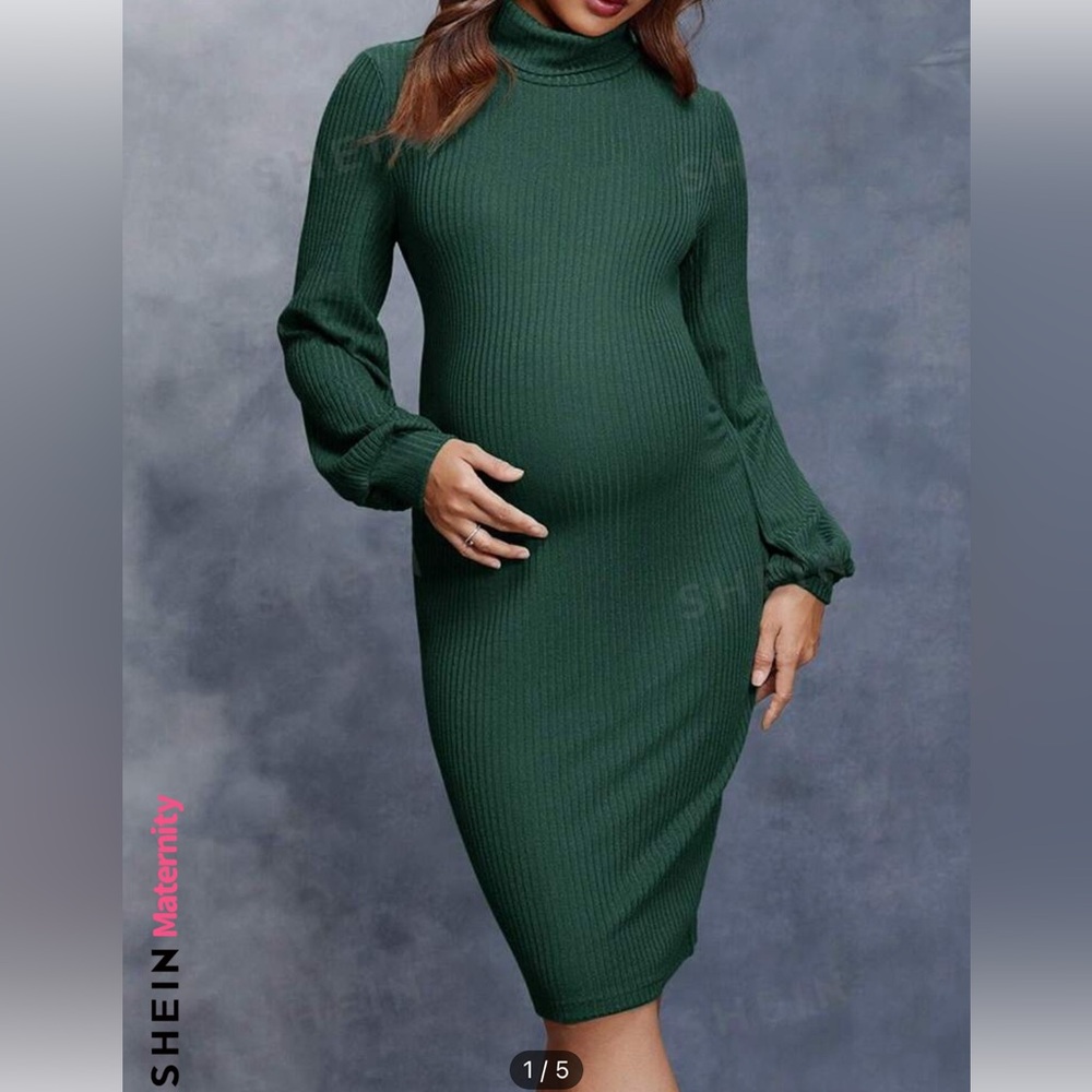 Worn Once - Maternity Sweater Dress size M or 6. Color is dark green/teal